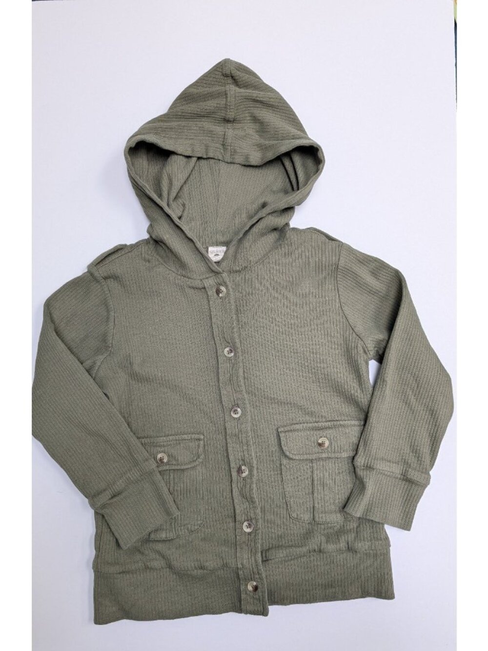 Kate Quinn Organic Cotton Skinny Rib Flat 5Y Shacket Hoodie Olive Green